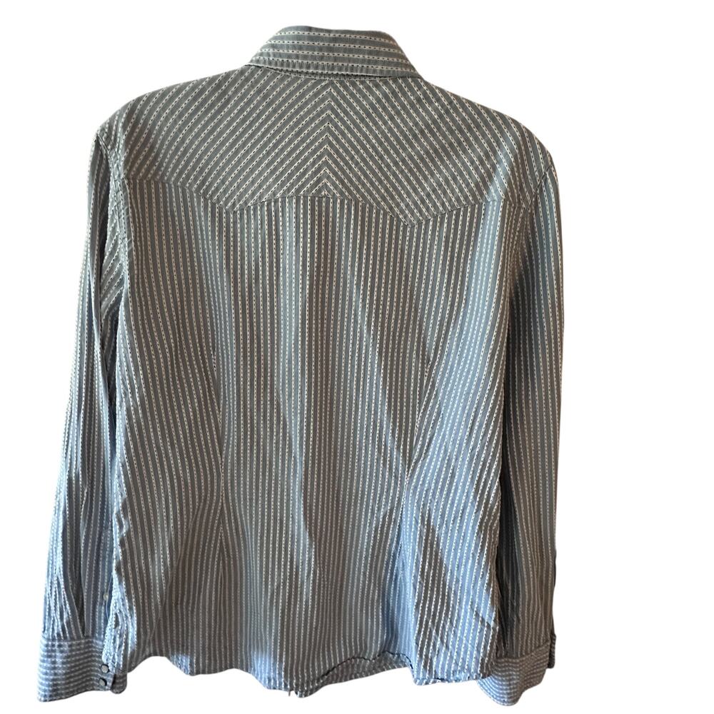 LRL Lauren Jeans Striped Pearl Snap Top Womens Large Light Blue Western Shirt - Picture 5 of 10